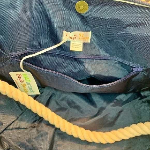 NWT Hat Attack Huge Tote Bag Buji Baja line Navy Blue White Striped Pattern New - Picture 4 of 16